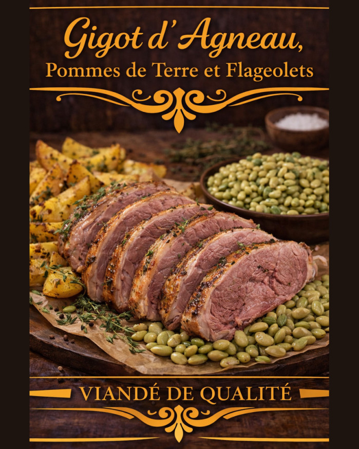 Gigot d'agneau pommes de terre et flageolets (plat)